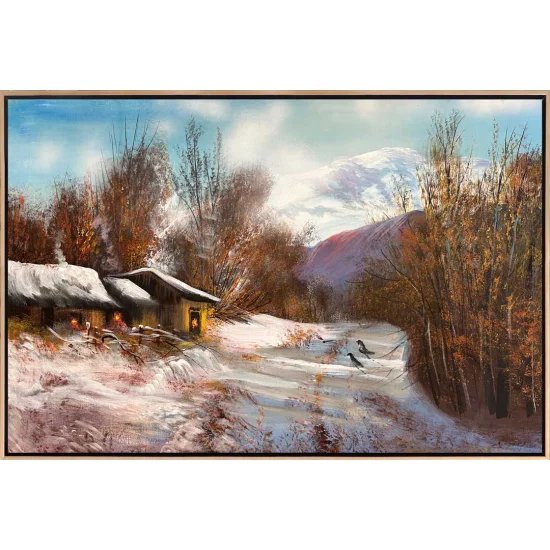 Kışın Pastoral Manzarası Yağlı Boya Tablosu