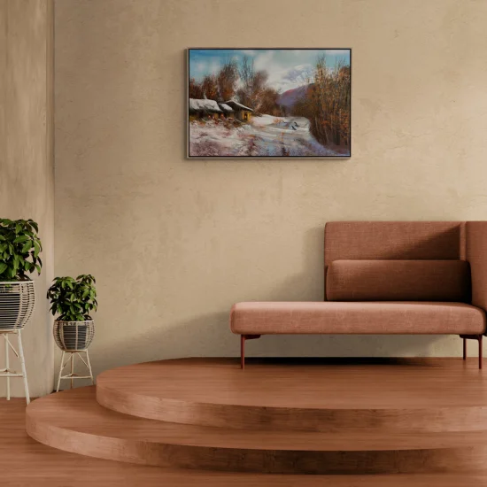 Kışın Pastoral Manzarası Yağlı Boya Tablosu