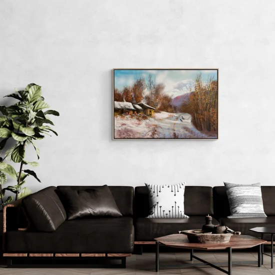 Kışın Pastoral Manzarası Yağlı Boya Tablosu