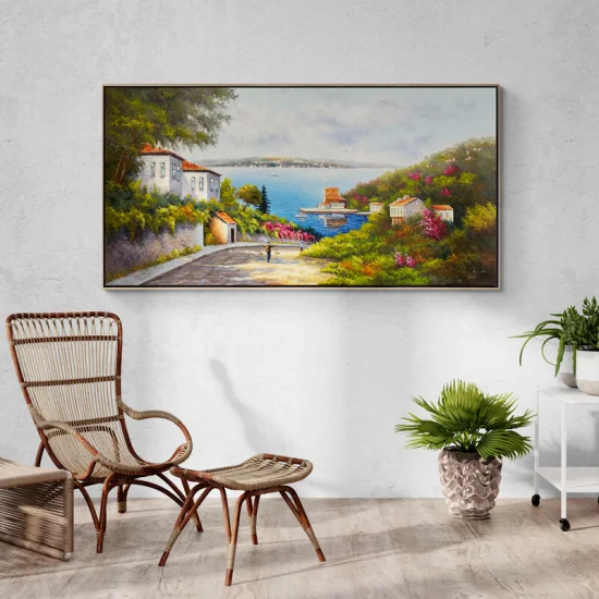 Deniz Manzaralı Cadde Yağlı Boya Tablosu
