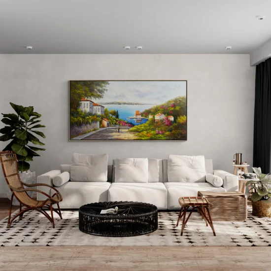 Deniz Manzaralı Cadde Yağlı Boya Tablosu