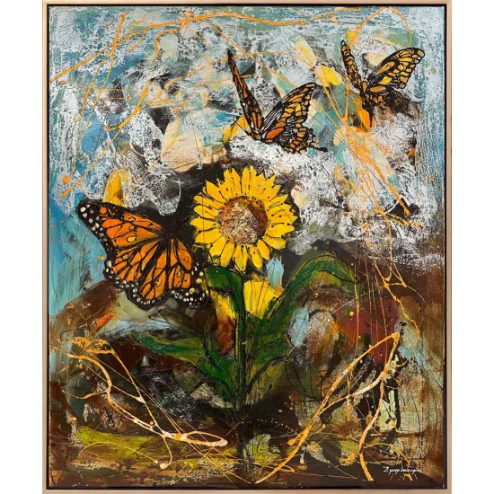 Ayçiçeği Tarlasında Uçuş Yağlı Boya Tablosu