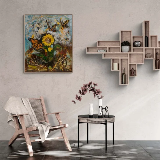 Ayçiçeği Tarlasında Uçuş Yağlı Boya Tablosu