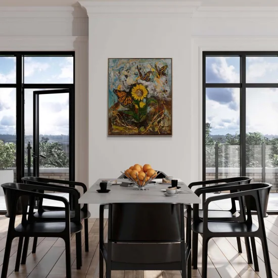 Ayçiçeği Tarlasında Uçuş Yağlı Boya Tablosu