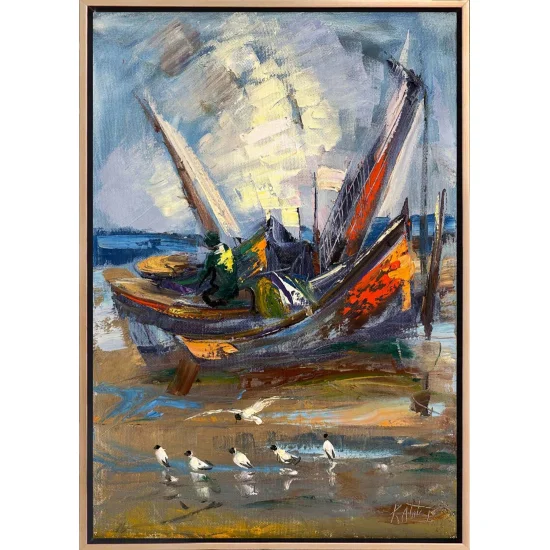 Kıyının Renkli Dokusu Yağlı Boya Tablosu