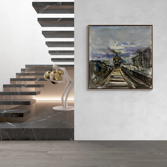 Steam Train Landscape Oil Painting