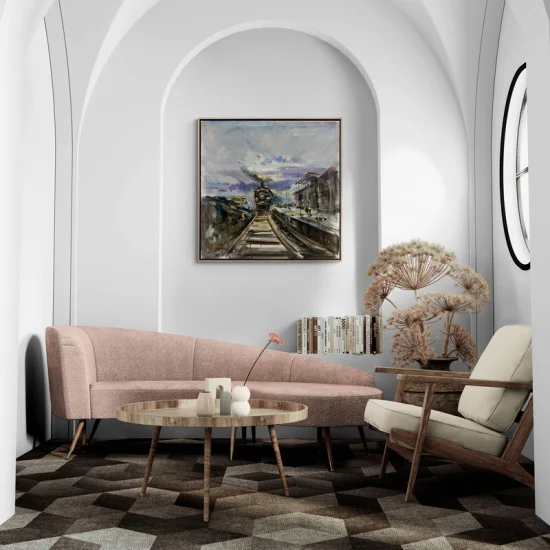 Steam Train Landscape Oil Painting