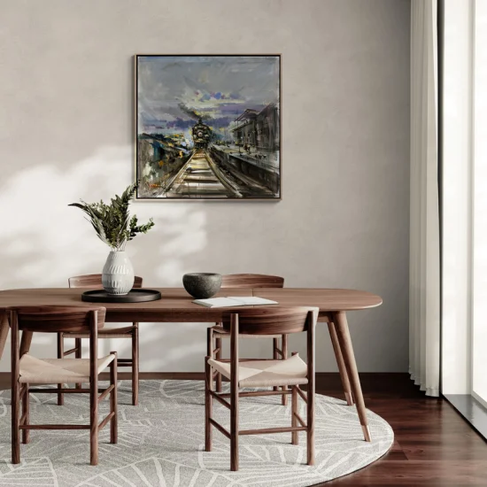 Steam Train Landscape Oil Painting