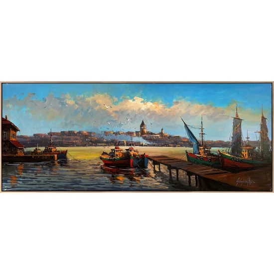 İstanbulun Ruhunda Boğaz ve Galata Yağlı Boya Tablosu