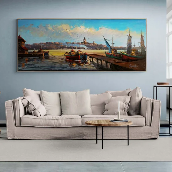 İstanbulun Ruhunda Boğaz ve Galata Yağlı Boya Tablosu