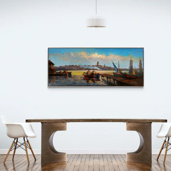 İstanbulun Ruhunda Boğaz ve Galata Yağlı Boya Tablosu