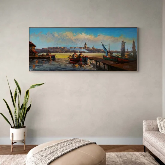 İstanbulun Ruhunda Boğaz ve Galata Yağlı Boya Tablosu