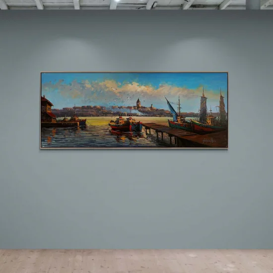 İstanbulun Ruhunda Boğaz ve Galata Yağlı Boya Tablosu