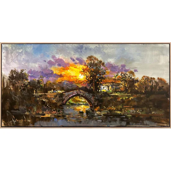 Nehir Kıyısında Akşam Yağlı Boya Tablosu