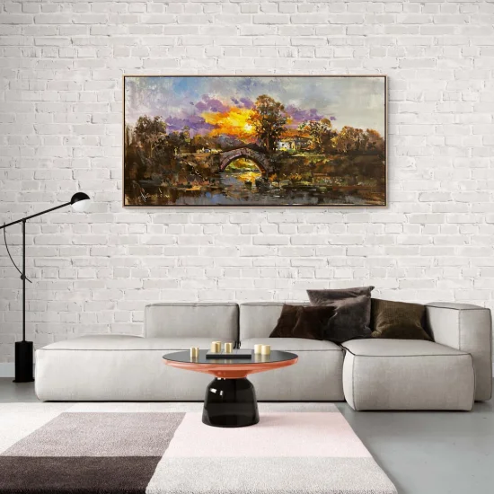 Nehir Kıyısında Akşam Yağlı Boya Tablosu