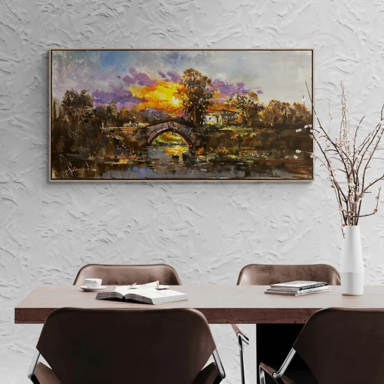 Nehir Kıyısında Akşam Yağlı Boya Tablosu