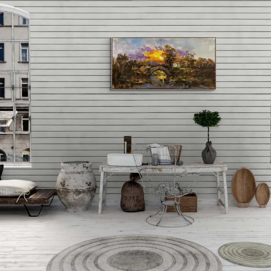 Nehir Kıyısında Akşam Yağlı Boya Tablosu