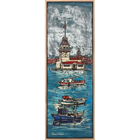 Boğazın Renkli Tekneleri Yağlı Boya Tablosu