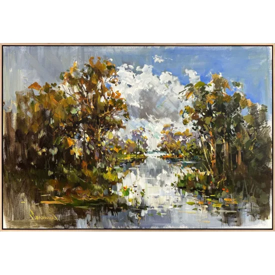 Orman İçinde Nehir Yağlı Boya Tablosu