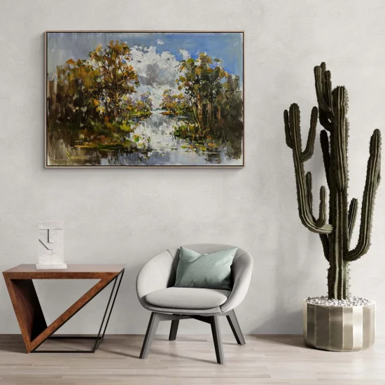 Orman İçinde Nehir Yağlı Boya Tablosu