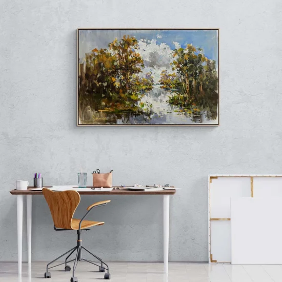 Orman İçinde Nehir Yağlı Boya Tablosu