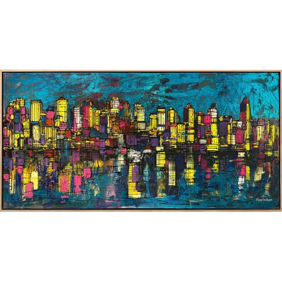 Şehir Silüeti ve Yansıma Yağlı Boya Tablosu