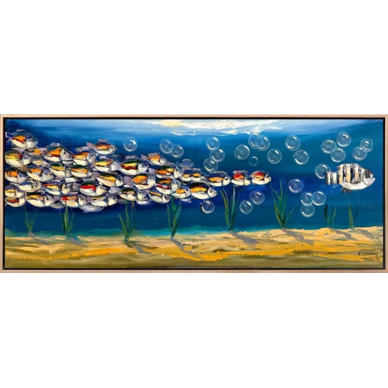 Mavi Derinliklerde Yüzen Balıklar Yağlı Boya Tablosu