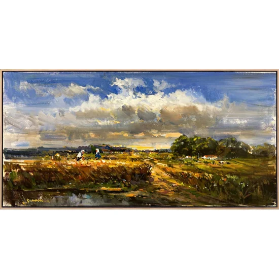 Hands Harvesting Grain Oil Painting