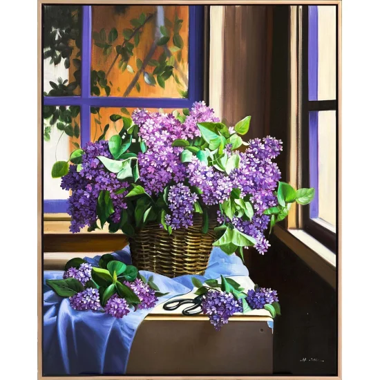 A Basket Full of Lilacs Oil Painting