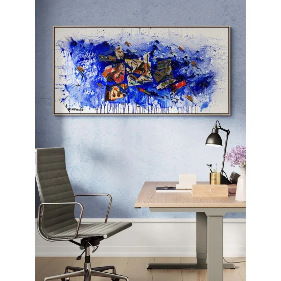 Gazete Sayfalarında Renkli İzler Yağlı Boya Tablosu