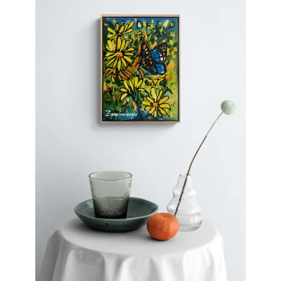 Butterfly on a Daisy Oil Painting