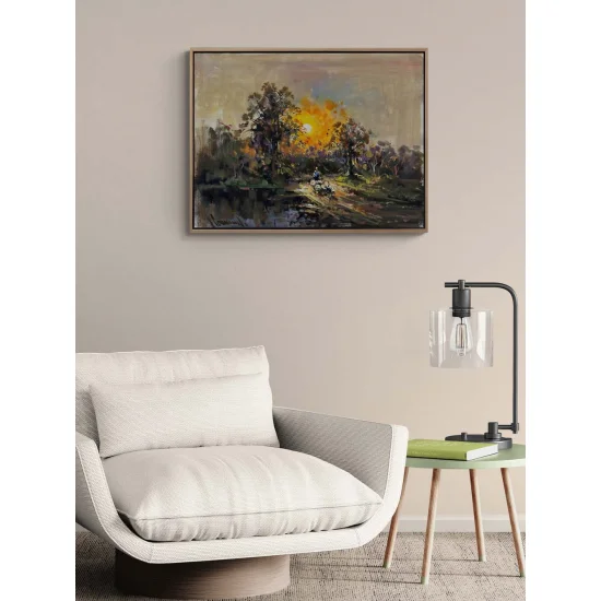 Gün Batımında Köy Yolu Yağlı Boya Tablosu