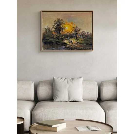 Gün Batımında Köy Yolu Yağlı Boya Tablosu