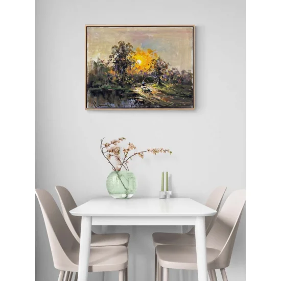 Gün Batımında Köy Yolu Yağlı Boya Tablosu