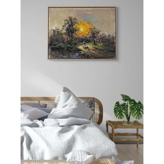 Gün Batımında Köy Yolu Yağlı Boya Tablosu