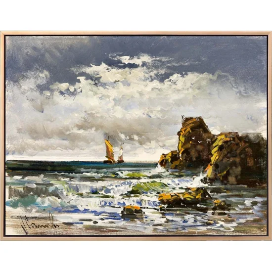 Gün Doğumunda Yelkenli Yağlı Boya Tablosu