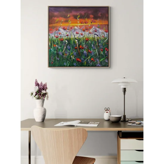 Birds in the Red Garden Oil Painting