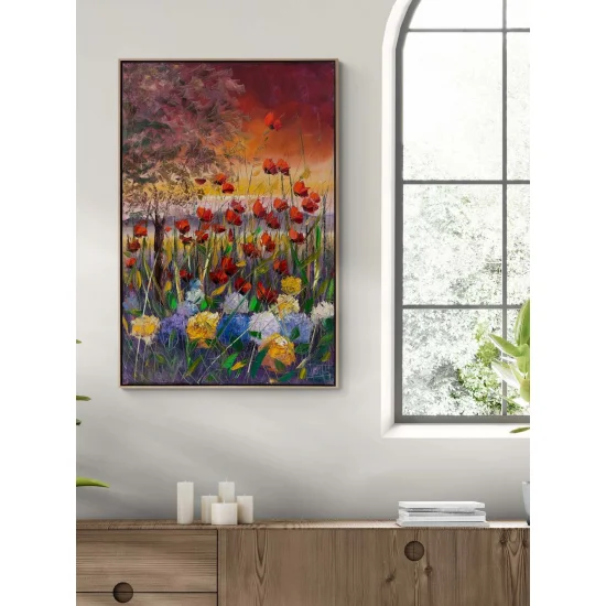 Gelincik ve Ortancanın Baharı Yağlı Boya Tablosu