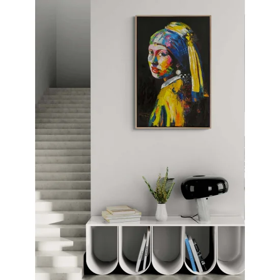 Modern İnci Küpeli Kız Yağlı Boya Tablosu