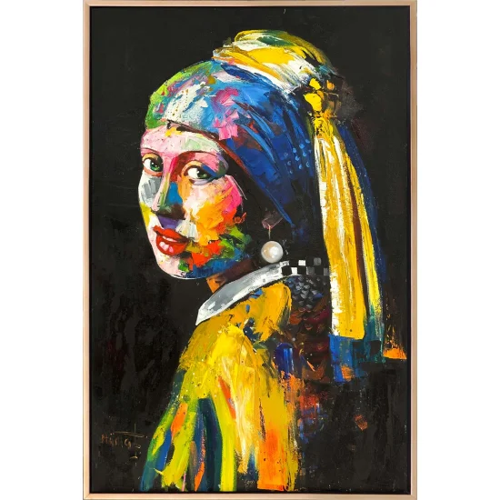 Modern İnci Küpeli Kız Yağlı Boya Tablosu