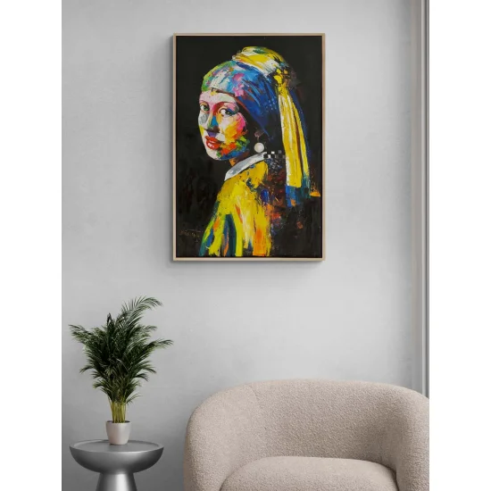 Modern İnci Küpeli Kız Yağlı Boya Tablosu