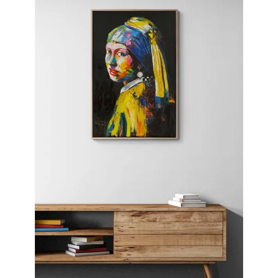 Modern İnci Küpeli Kız Yağlı Boya Tablosu