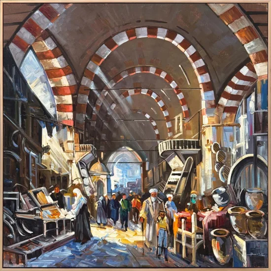 Tarihi Çarşının Yankıları Yağlı Boya Tablosu