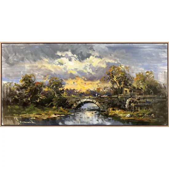 Taş Köprüde Sonbahar Yağlı Boya Tablosu