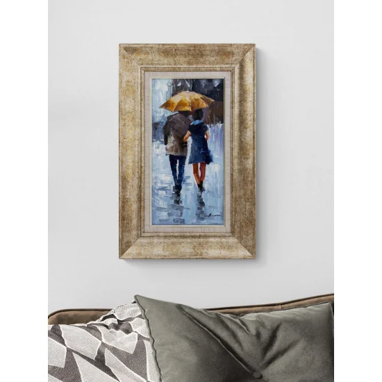 Yağmur Altında Aşıklar Yağlı Boya Tablosu