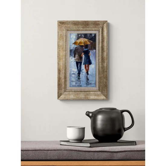 Yağmur Altında Aşıklar Yağlı Boya Tablosu