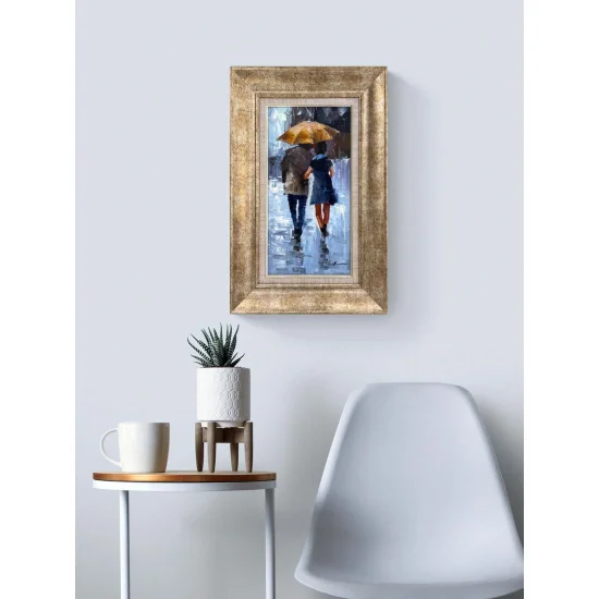 Yağmur Altında Aşıklar Yağlı Boya Tablosu