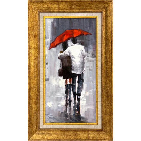 Kırmızı Şemsiyenin Altında Yağlı Boya Tablosu