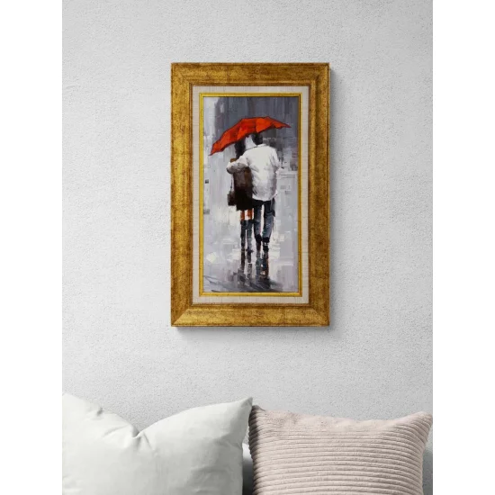 Kırmızı Şemsiyenin Altında Yağlı Boya Tablosu