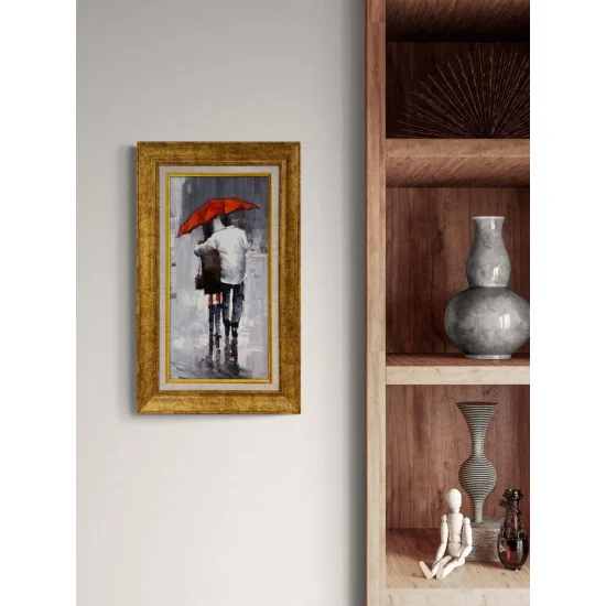 Kırmızı Şemsiyenin Altında Yağlı Boya Tablosu